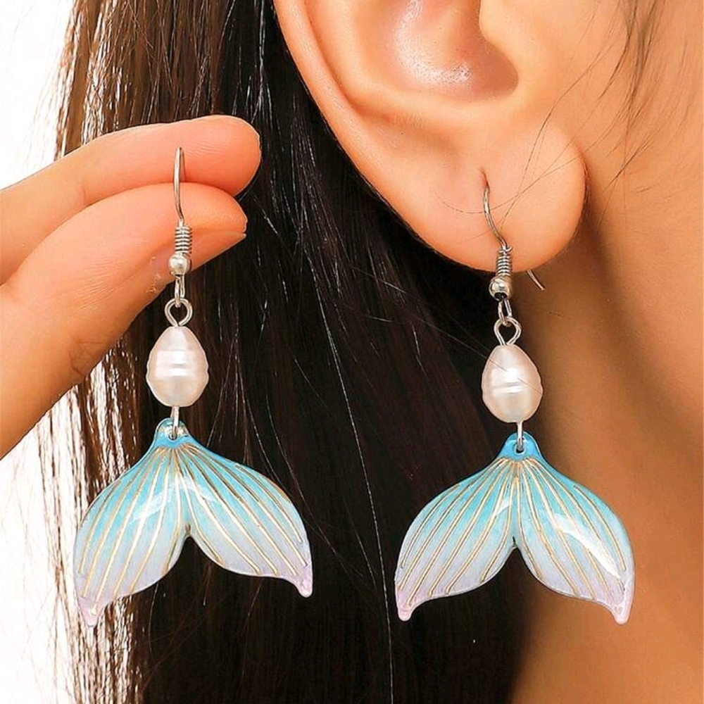 Mermaid Tail Earrings with Pearl Accents